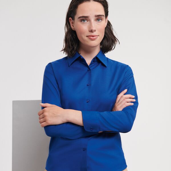 Russell Collection Ladies Long Sleeve Easy Care Oxford Shirt Thumbnail